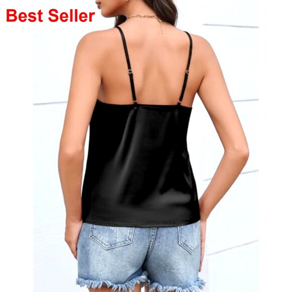 Silk Satin V-Neck Camisole with Adjustable Straps, Lightweight Summer Tank - Picture 6 of 6